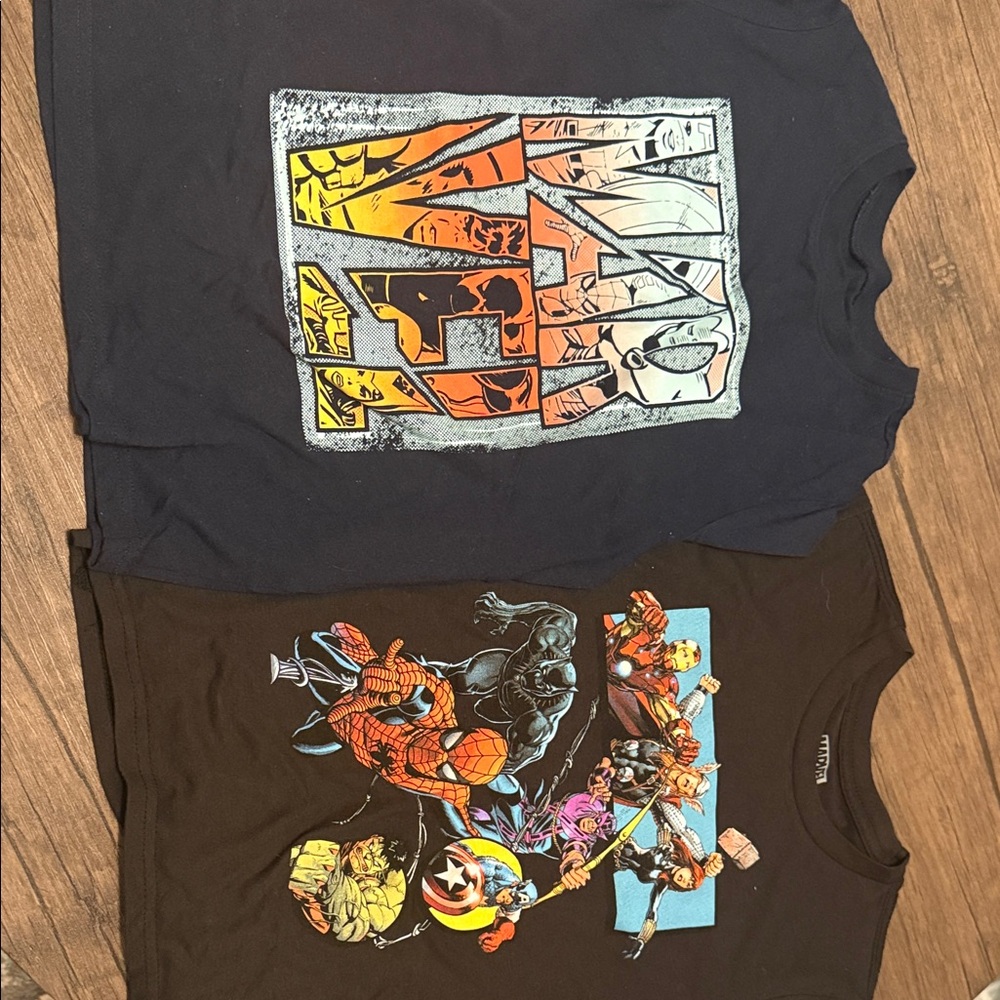 Marvel Kids Short Sleeve Tees - Black & Navy with Orange, Yellow, Blue Accents